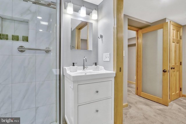 bathroom featuring vanity and walk in shower