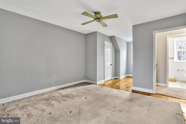 interior space with ceiling fan and light wood-type flooring