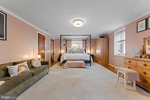 bedroom with crown molding