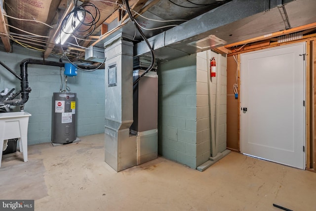 basement with electric water heater