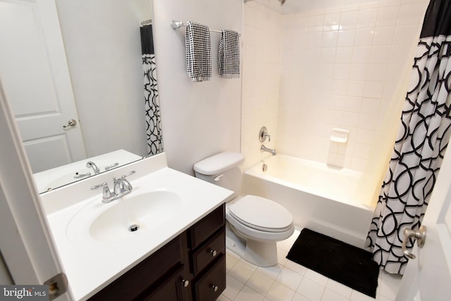 full bathroom with tile patterned floors, vanity, shower / bath combination with curtain, and toilet