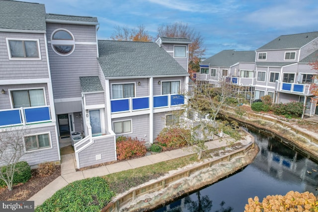 exterior space featuring a water view