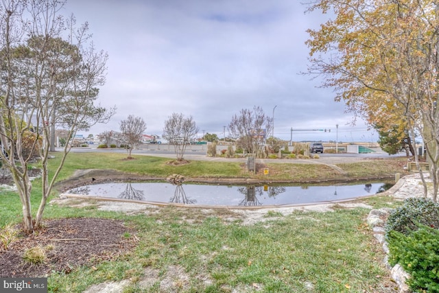 view of yard with a water view