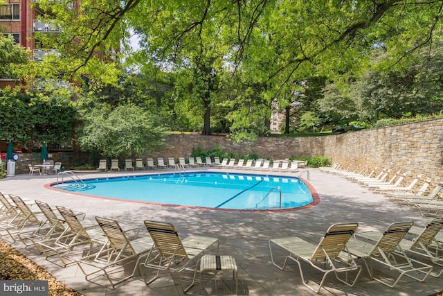 view of swimming pool with a patio