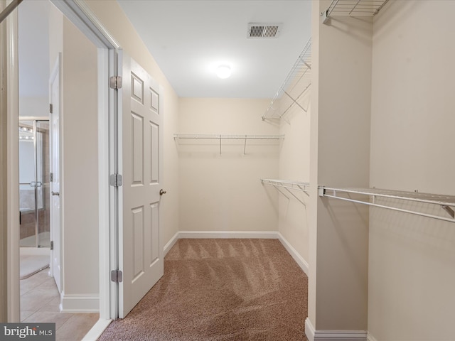 spacious closet with light colored carpet