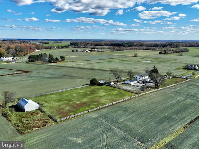 birds eye view of property featuring a rural view