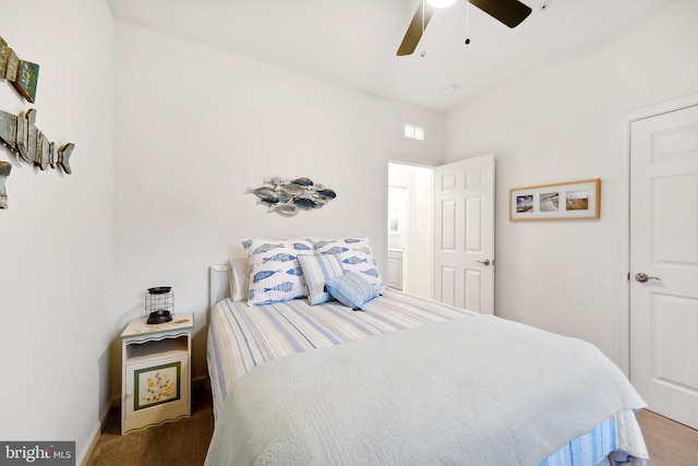 bedroom with carpet flooring and ceiling fan