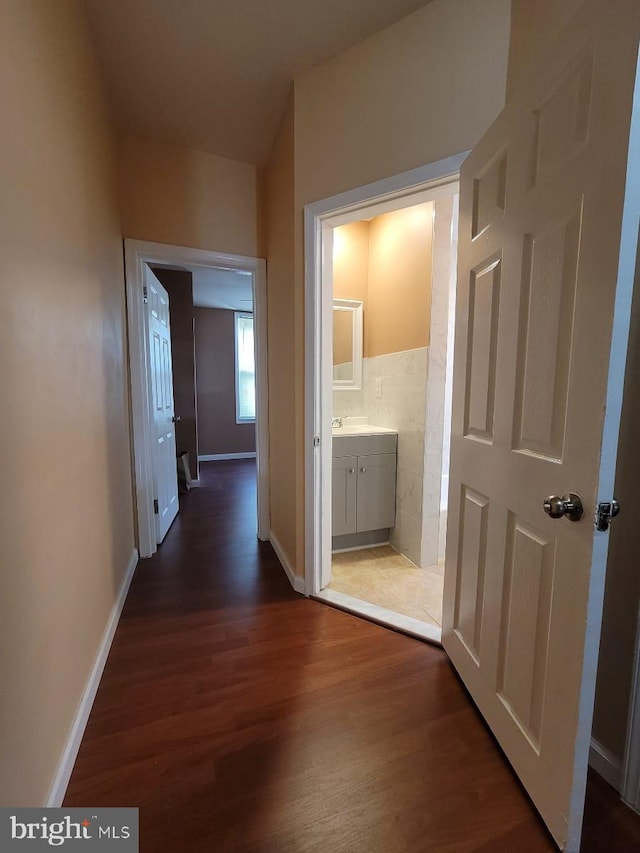 hall featuring dark hardwood / wood-style flooring