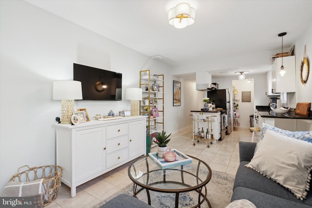 living room featuring light tile patterned floors