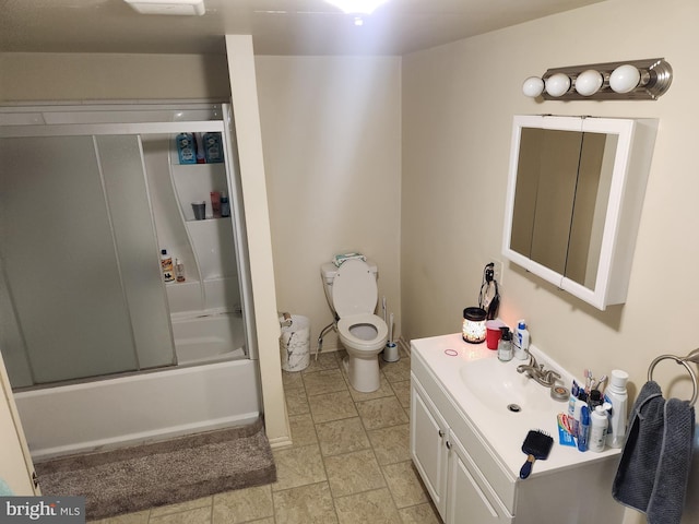 full bathroom with toilet, combined bath / shower with glass door, and vanity