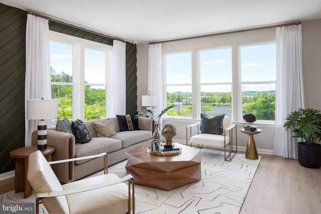 living room featuring light hardwood / wood-style floors and plenty of natural light