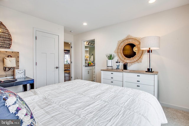 bedroom featuring light colored carpet