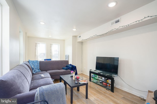 living room with light wood-type flooring