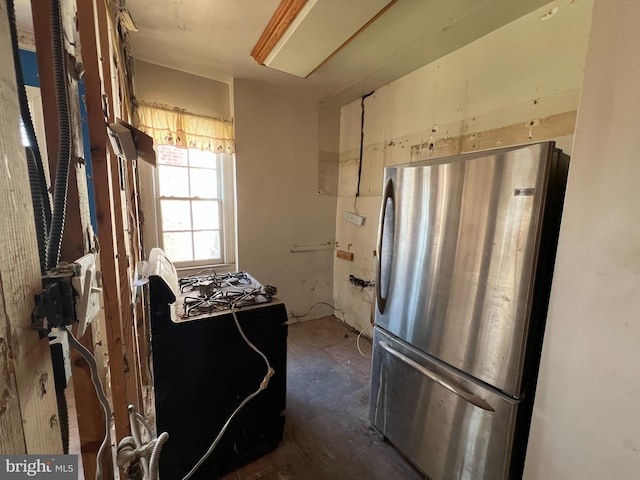 kitchen with stainless steel fridge