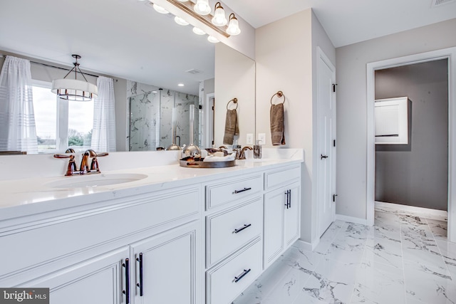 bathroom with vanity and walk in shower