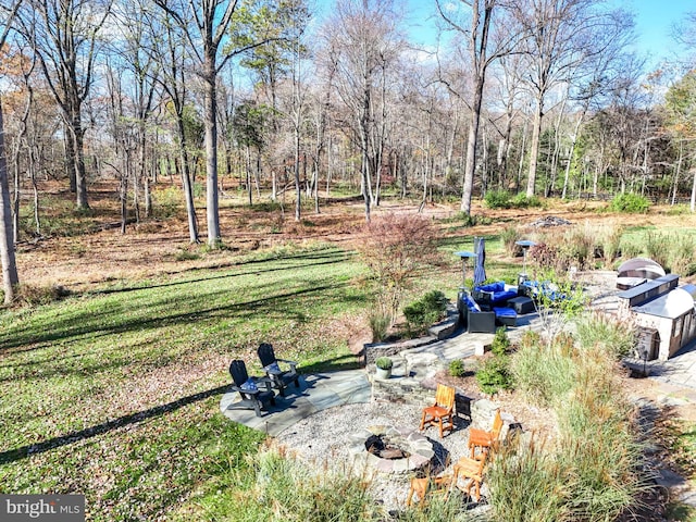 view of yard featuring an outdoor fire pit