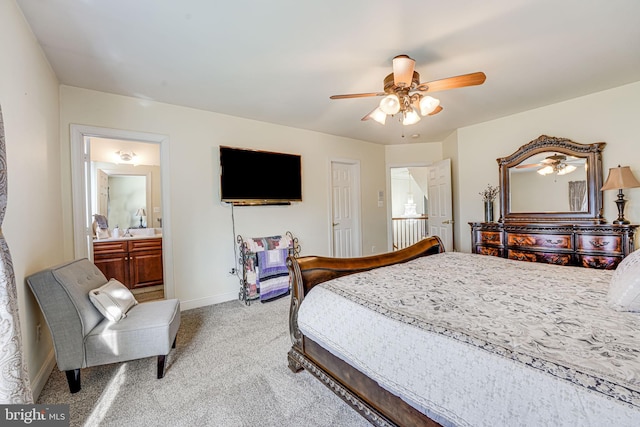 15280 Riding Club Dr, Haymarket, VA 20169 - bedroom featuring light carpet, baseboards, ensuite bath, and ceiling fan