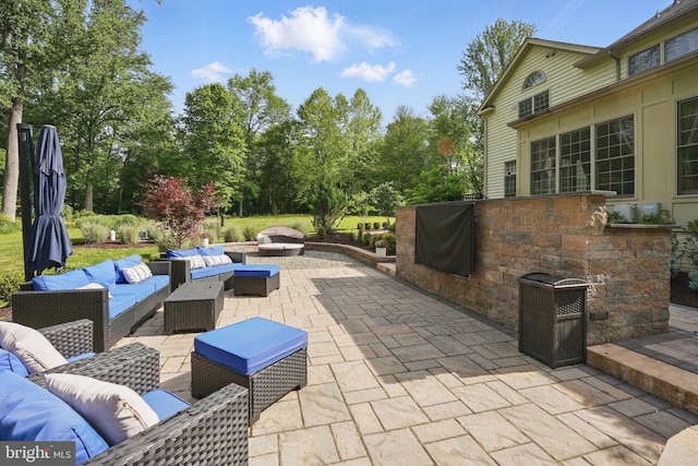 15280 Riding Club Dr, Haymarket, VA 20169 - view of patio / terrace featuring outdoor lounge area and view of scattered trees