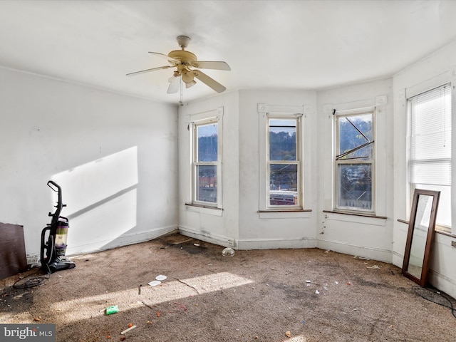 interior space featuring carpet flooring and ceiling fan