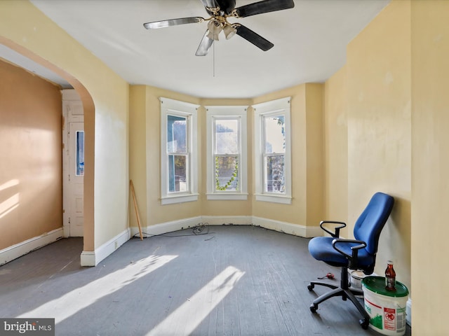 unfurnished room with ceiling fan and light hardwood / wood-style floors