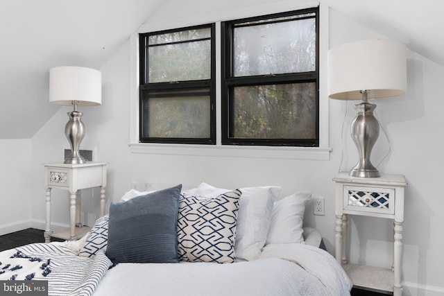 living room featuring lofted ceiling