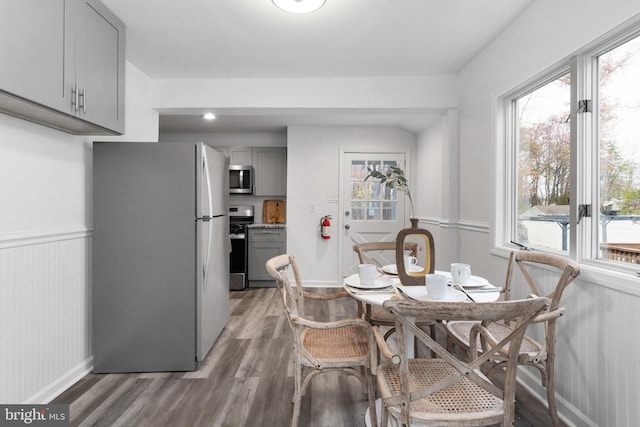 dining room featuring a wealth of natural light and wood-type flooring