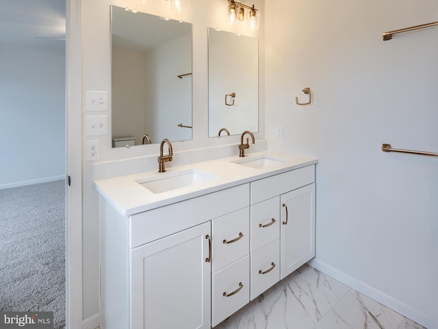 1 Tilghman Trl, Mechanicsburg, PA 17050 - full bathroom with double vanity, baseboards, and marble look tiles