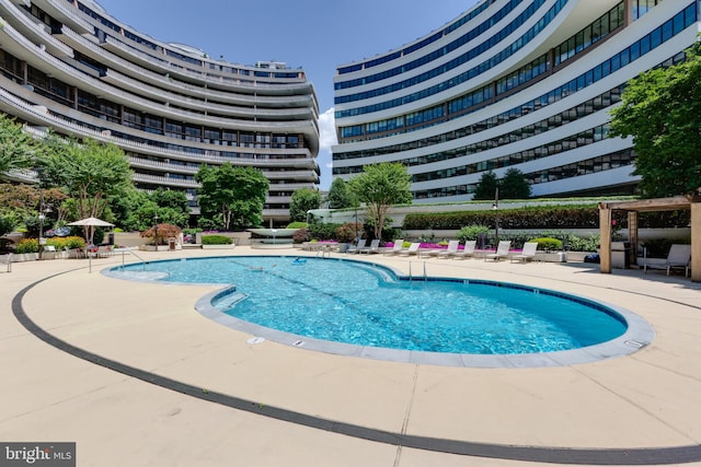 view of swimming pool with a patio