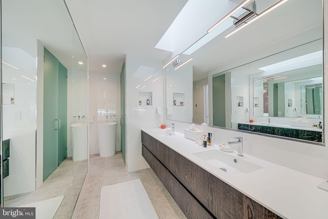 bathroom featuring independent shower and bath and vanity