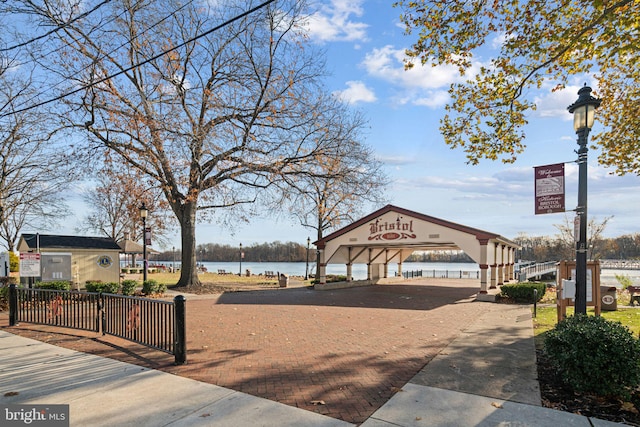 view of property's community with a water view