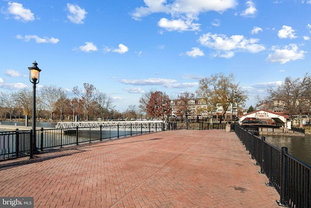 exterior space featuring a water view