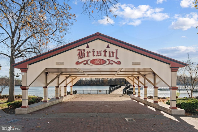 view of building exterior featuring a water view