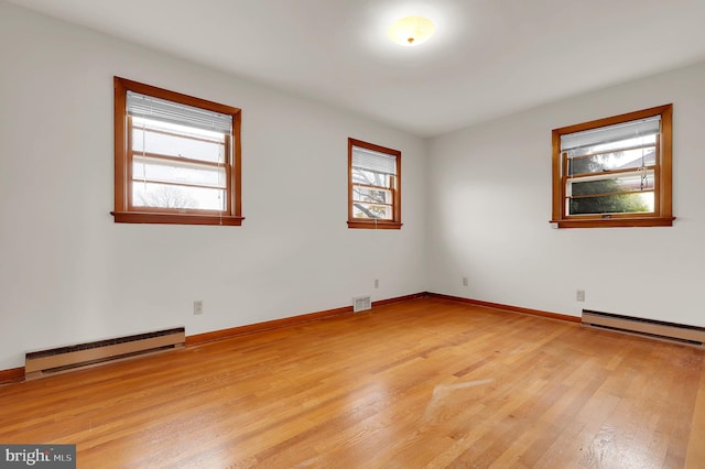 spare room featuring light hardwood / wood-style flooring and baseboard heating