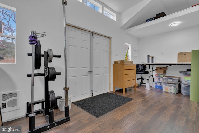 foyer entrance featuring plenty of natural light, dark wood-type flooring, and high vaulted ceiling