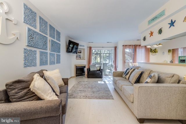 living room with light hardwood / wood-style floors