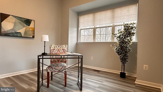 office space with hardwood / wood-style floors