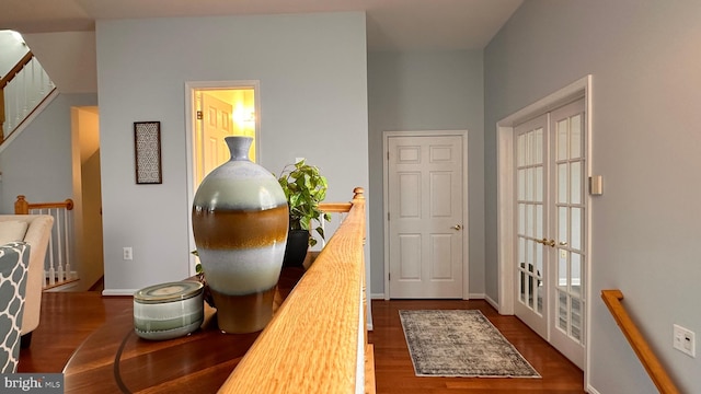 interior space featuring french doors and dark hardwood / wood-style flooring