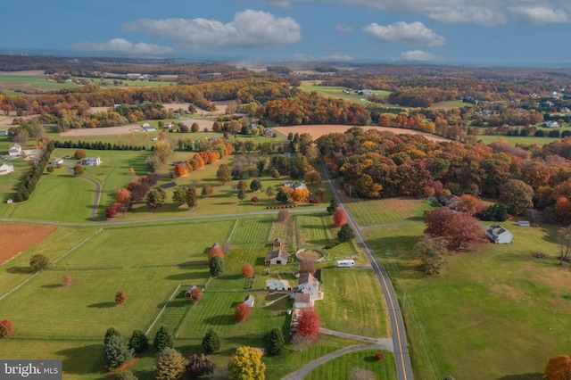 birds eye view of property featuring a rural view