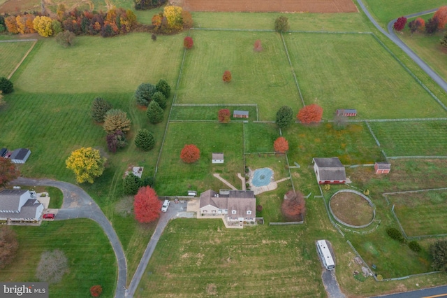 drone / aerial view with a rural view