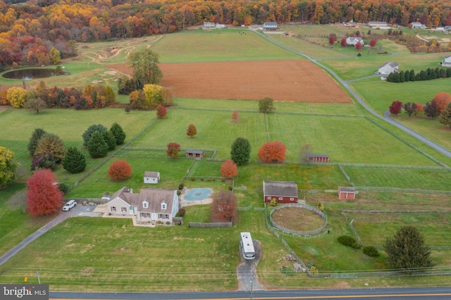 aerial view featuring a rural view