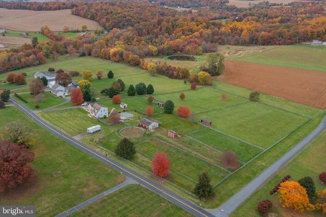 birds eye view of property featuring a rural view