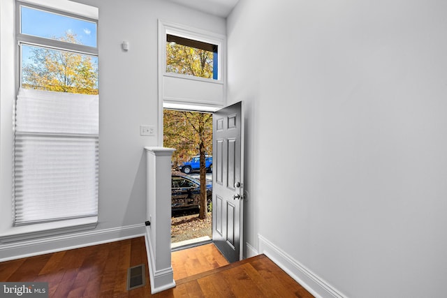 doorway to outside featuring a wealth of natural light and wood-type flooring