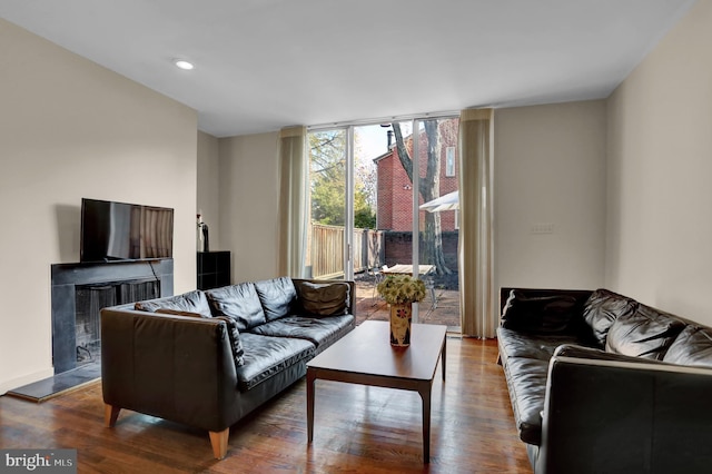 251 W Lafayette Ave, Baltimore, MD 21217 - living room with wood finished floors, recessed lighting, and floor to ceiling windows