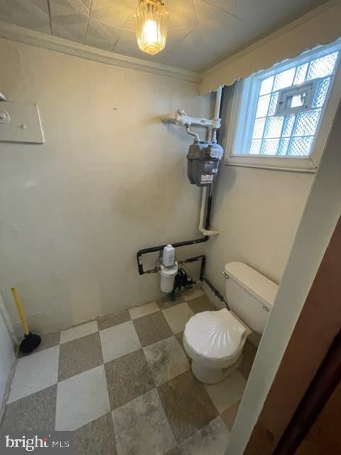 bathroom featuring toilet and ornamental molding