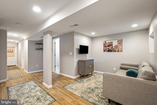 living room featuring light hardwood / wood-style floors