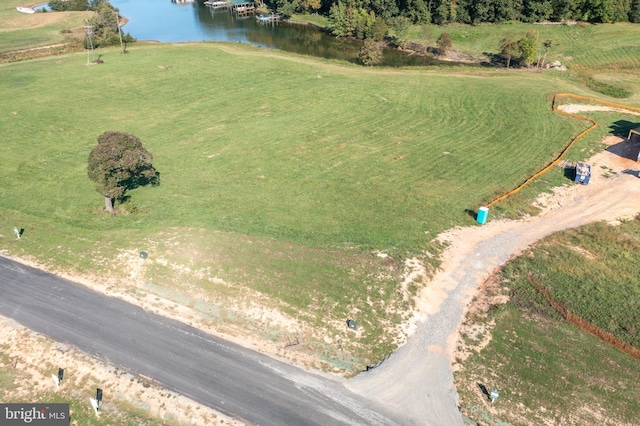 aerial view featuring a rural view and a water view