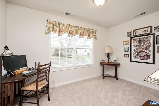 view of carpeted home office