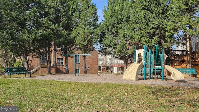 view of play area with a lawn