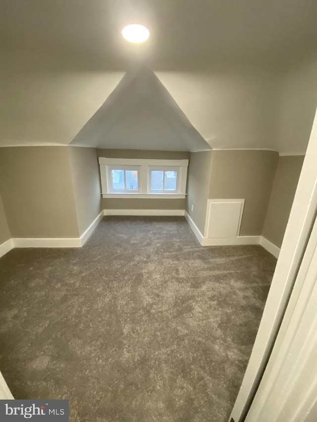 additional living space with dark carpet and lofted ceiling