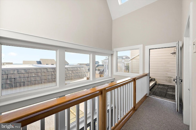9 144th St Unit C, Paradise Beach, Ocean City, MD 21842 - hall featuring high vaulted ceiling, carpet floors, plenty of natural light, and a skylight